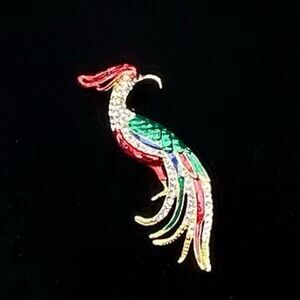 Vintage Bird Of Paradise Peacock Brooch Pin Large Multicolor Enamel Rhinestone